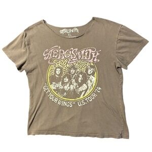 Aerosmith Get Your Wings 1974 US Tour Graphic T-Shirt XL Gray Raw Neck Band Tee